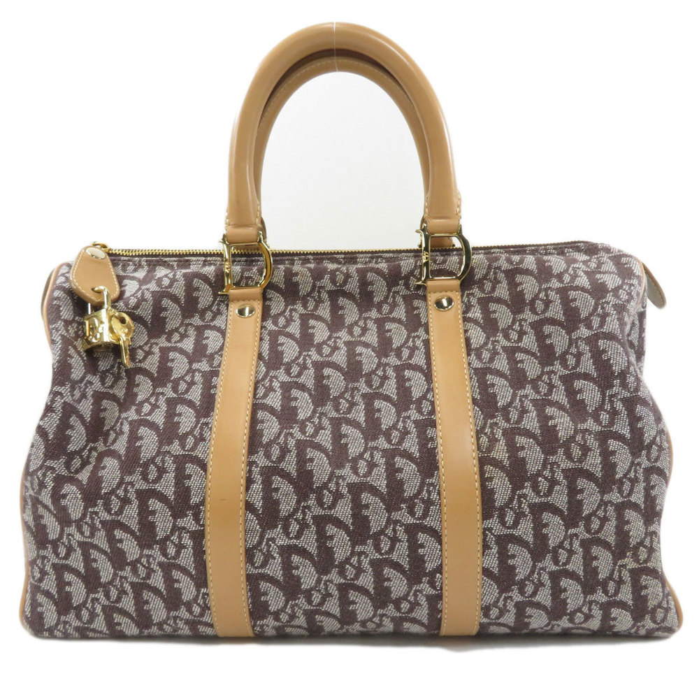Christian Dior Trotter Boston Bag Canvas Leather Brown
